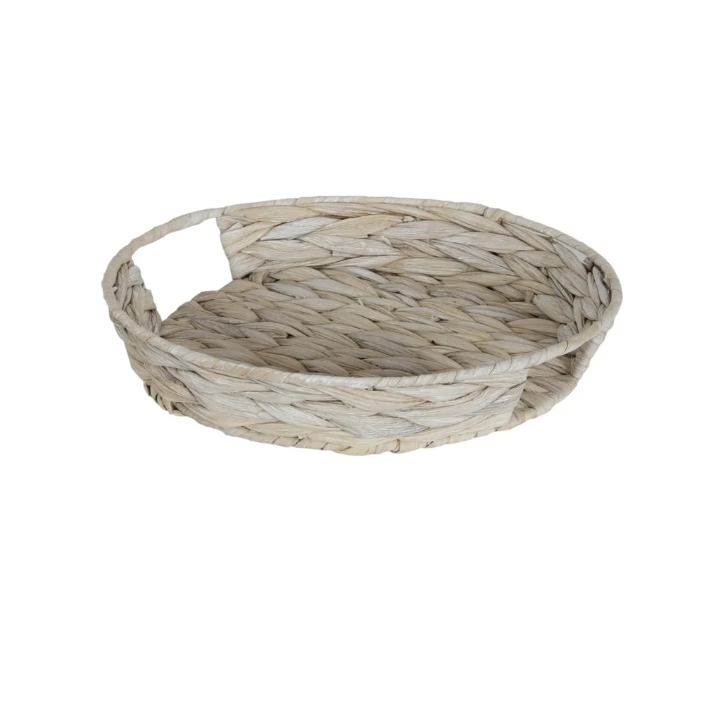 Round Woven Hyacinth Grass Tray In Whitewashed In 11.25in NWT